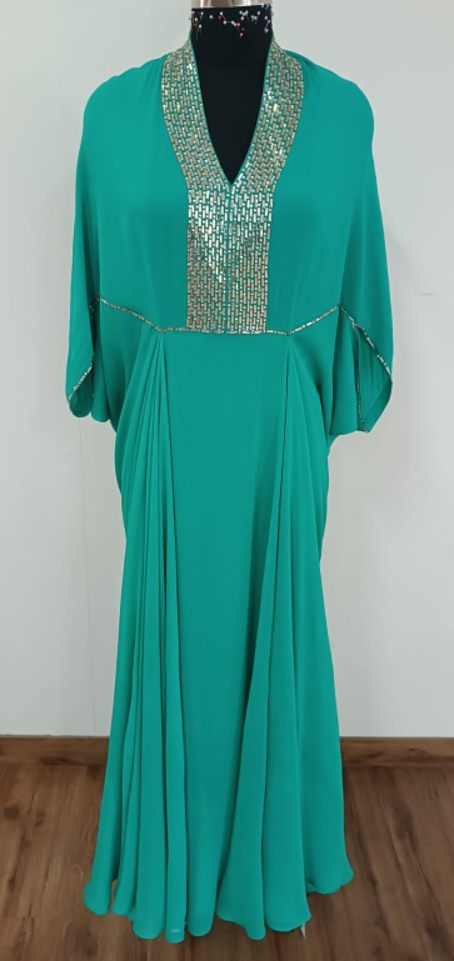 Tiffany Blue Cony Shadow Crystal Work Cowl Kaftan
