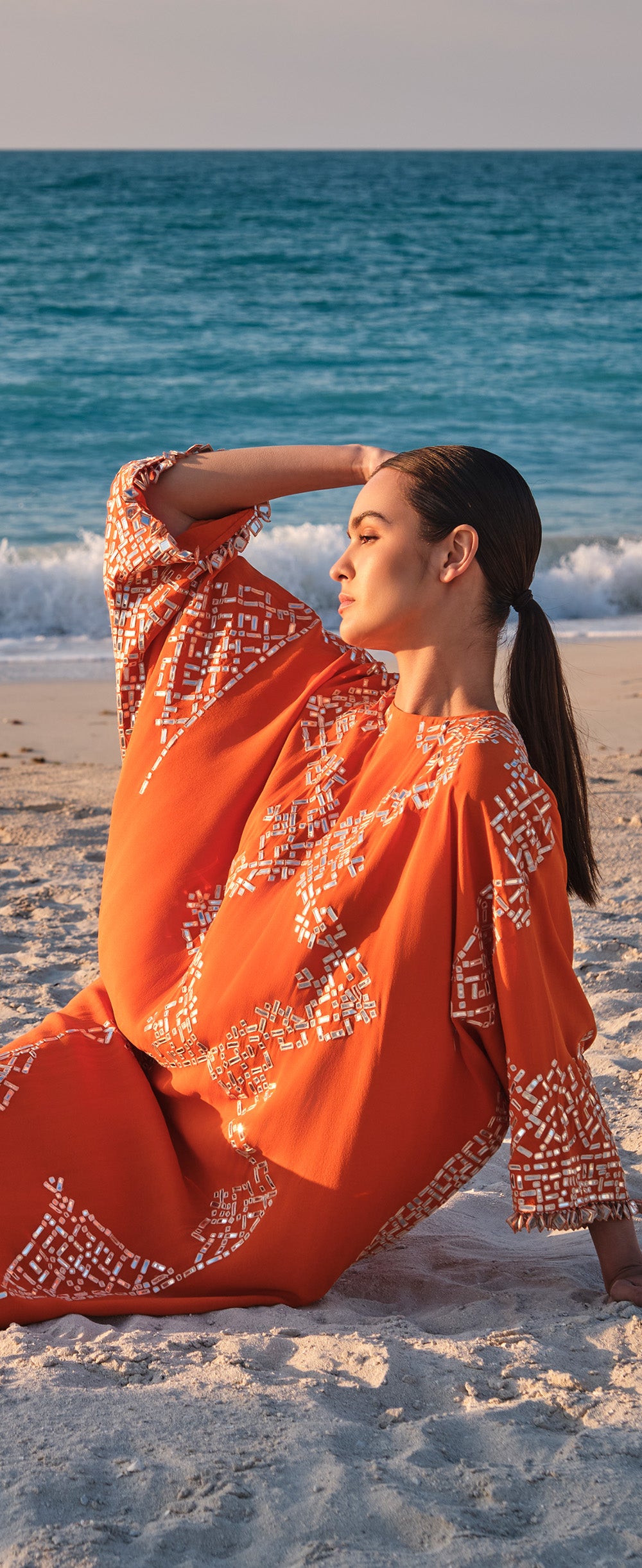 Orange Patra Work Kaftan