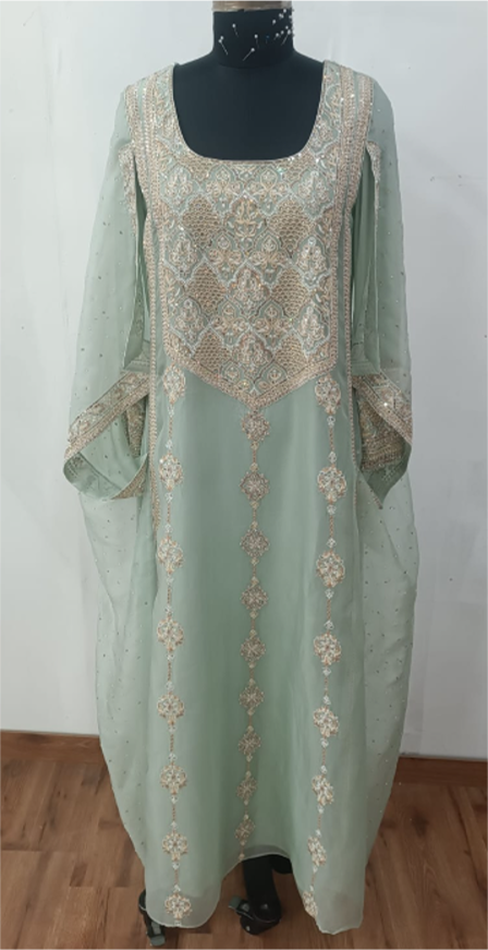 Teal Green Crystal Moti Work Thobe