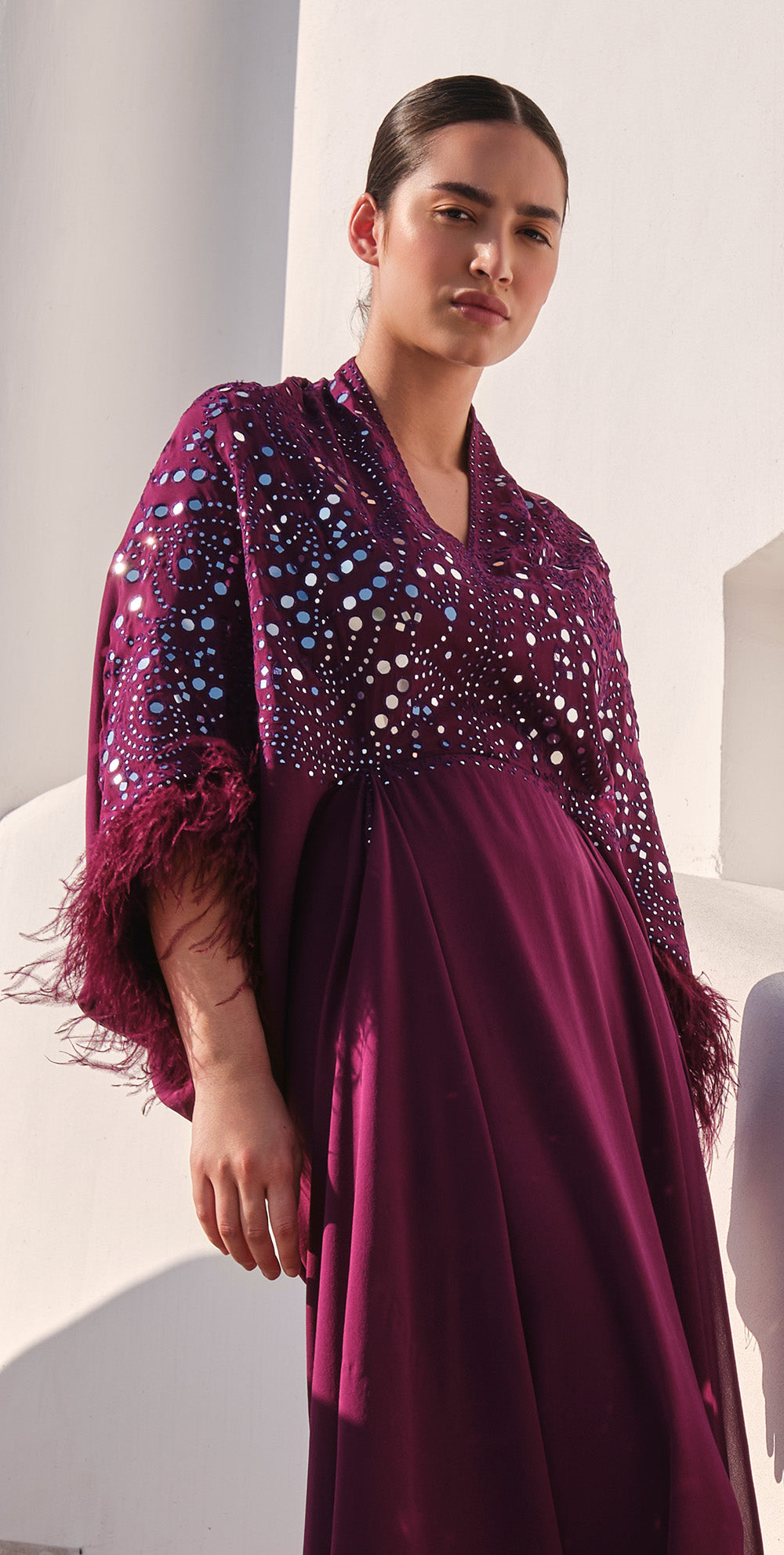 Purple Patra Work Cowl Kaftan