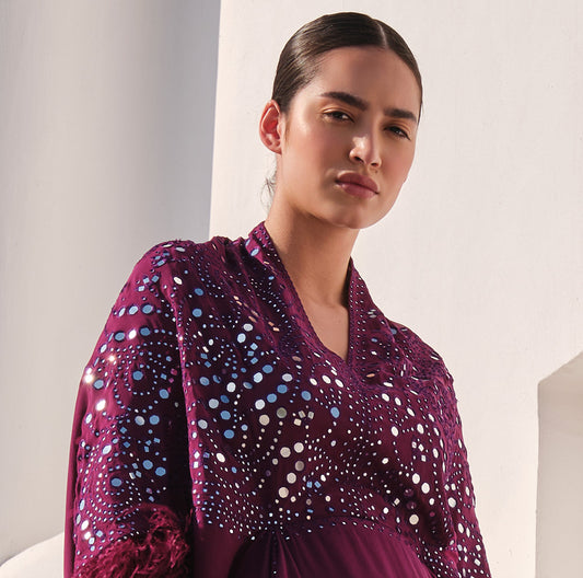 Purple Patra Work Cowl Kaftan