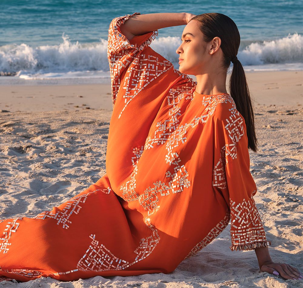 Orange Patra Work Kaftan