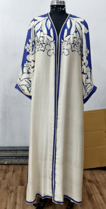 Blue Dupion Silk Printed Corset with Abaya