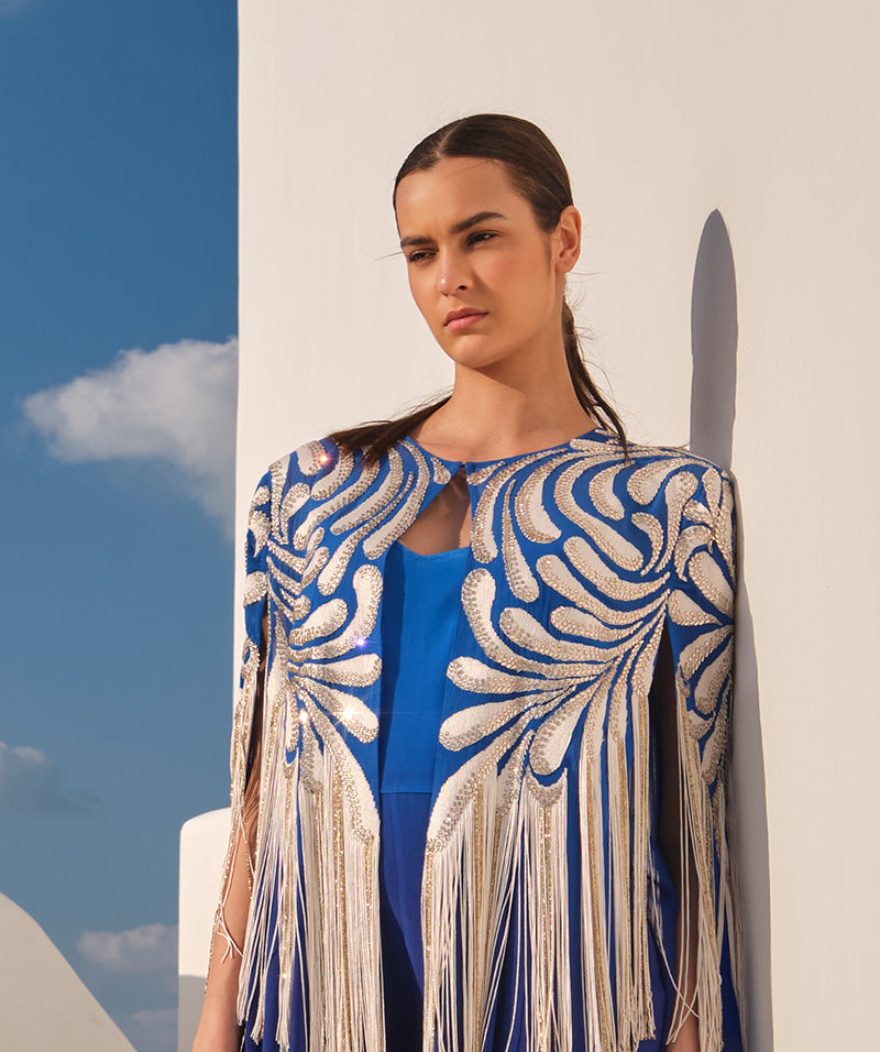 Blue Shaded Cape With Jumpsuit